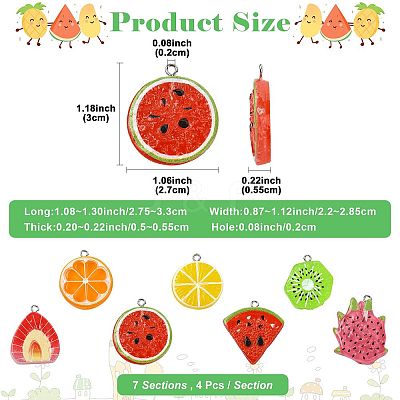 28Pcs 7 Styles Fruit Theme Spray Painted Opaque Resin Pendants RESI-FS0002-43-1