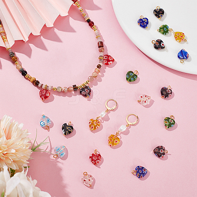 24Pcs 8 Colors Millefiori Glass Pendants PALLOY-PH01845-1