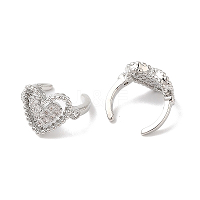 Hollow Heart Brass Micro Pave Cubic Zirconia Cuff Earrings for Women EJEW-P281-06P-1