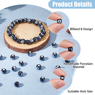 60Pcs Glazed Porcelain Round Beads PORC-HS0001-10-1