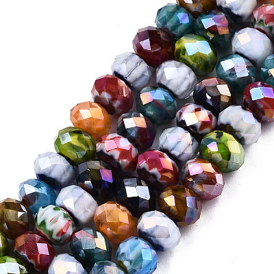 Faceted Handmade Millefiori Glass Beads Strands LK-T001-09-1