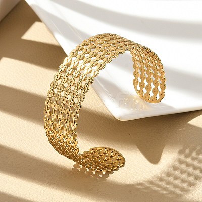 Hollow Out 304 Stainless Steel Cuff Bangles for Women BJEW-Z096-01G-1