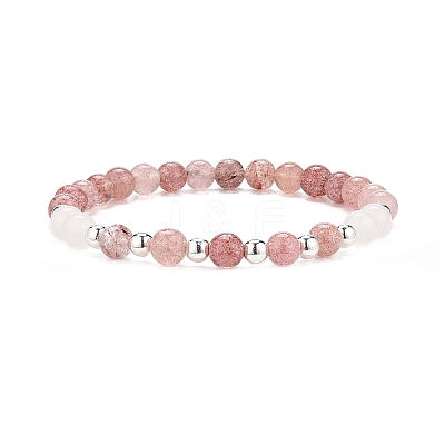 4Pcs 4 Style Natural & Synthetic Mixed Gemstone Round Beaded Stretch Bracelets Set for Women BJEW-JB09113-1