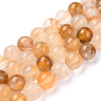 Natural Yellow Hematoid Quartz/Golden Healer Quartz Beads Strands G-M369-01A-1