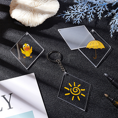 DIY Rhombus with Angle Acrylic Blank Pendant Keychain Making Kits DIY-BC0001-63A-1