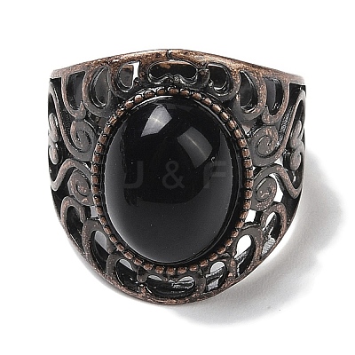 Natural Gemstone Oval Adjustable Rings RJEW-K271-06R-1
