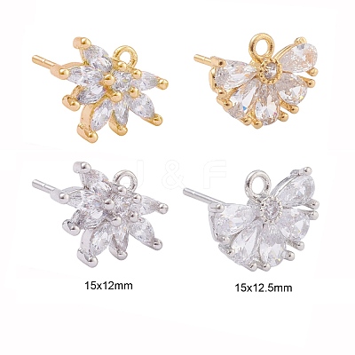 4 Pairs 2 Style Brass Micro Pave Clear Cubic Zirconia Stud Earring Findings KK-ZZ0001-07-1