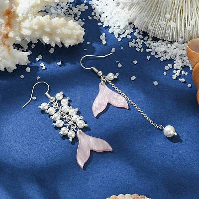 Resin Mermaid Tail Asymmetrical Earrings EJEW-TA00275-1