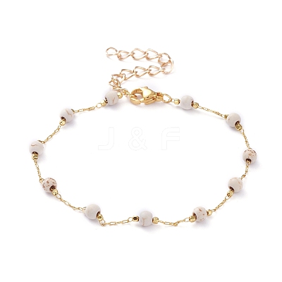 Round Synthetic Turquoise Beaded Bracelets BJEW-JB05274-03-1