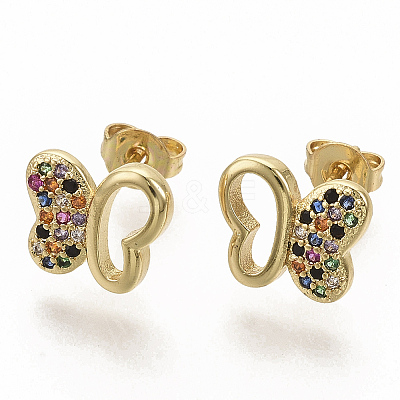 Brass Micro Pave Colorful Cubic Zirconia Stud Earrings EJEW-S208-043-1