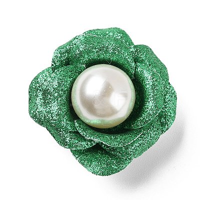 Flower Glitter Imitation Leather with Plastic Pearl Brooch Pin LS-JEWB-K013-02P-02-1