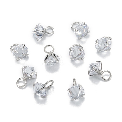 Brass Clear Cubic Zirconia Charms ZIRC-G170-12P-1