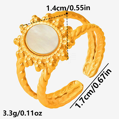 304 Stainless Steel with Natural Shell Cuff Open Rings for Women LD3534-3-1