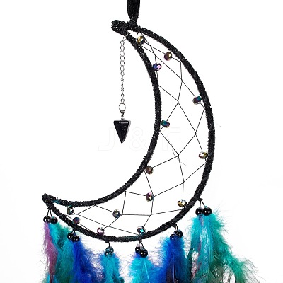 Iron Wire Woven Web/Net with Feather Pendant Decorations AJEW-B017-32-1