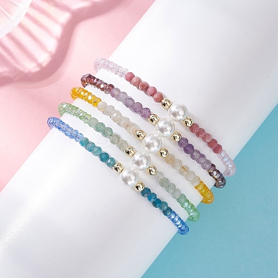 Natural & Synthetic Mixed Gemstone & Shell Pearl Beads & Glass Beaded Bracelets for Women BJEW-JB13078-1