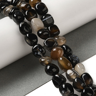 Natural Black Agate Beads Strands G-NH0017-B04-01-1