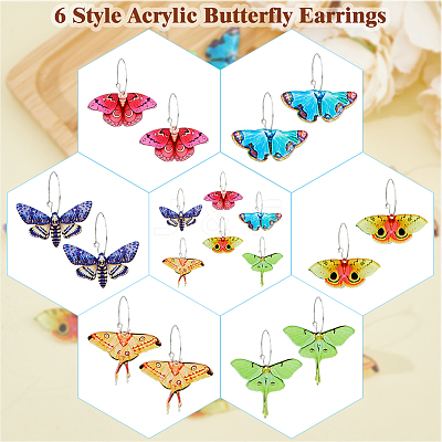 6 Pairs 6 Style Acrylic Butterfly Dangle Hoop Earrings EJEW-FI0001-34-1