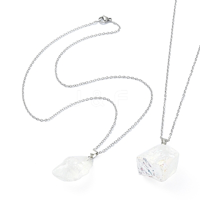 Natural Quartz Nugget Pendant Necklace with 304 Stainless Steel Chains NJEW-JN04385-01-1