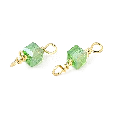 Glass Faceted Cube Connector Charms KK-C097-10G-01-1