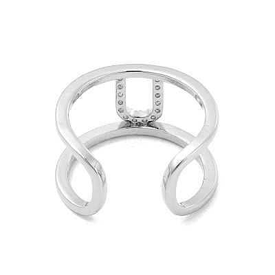Clear Cubic Zirconia Initial Letter Open Cuff Ring RJEW-A012-01P-U-1