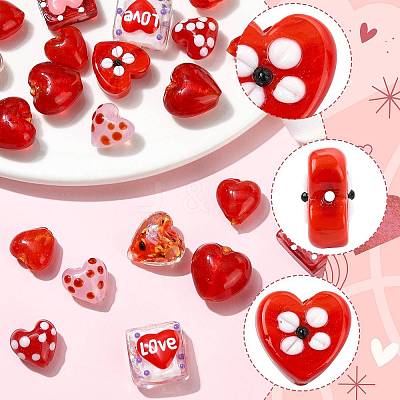 22Pcs 9 Styles Heart Theme Handmade Glass Beads FOIL-FS0001-04-1