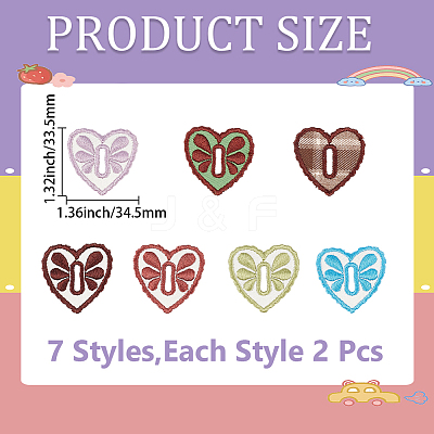 14Pcs 2 Bags Heart Polyester Embroidery Sew On Patches PATC-CY0001-74-1