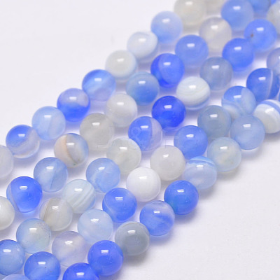 Natural Striped Agate/Banded Agate Bead Strands G-G962-8mm-13-1