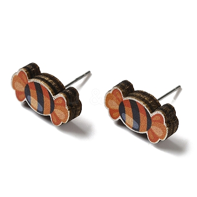 Wood Stud Earrings EJEW-Z054-02C-1