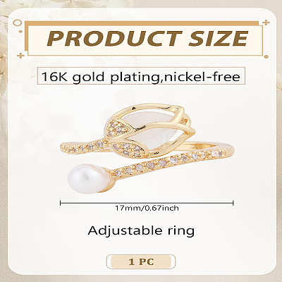 1Pc Brass Micro Pave Clear Cubic Zirconia Cuff Rings RJEW-LP0008-21-1