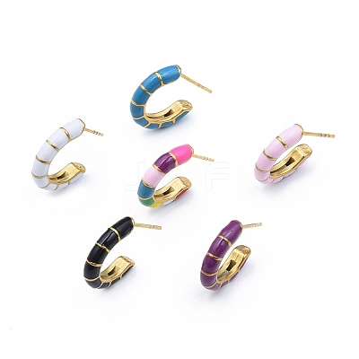 Enamel C-shape Stud Earrings EJEW-N052-05-1
