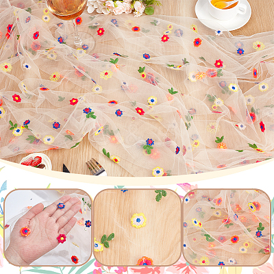 6 Yards Polyester Flower Mesh Embroidery Fabric DIY-NB0015-62-1