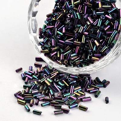 Tube Iris Round Hole Glass Bugle Beads X-SEED-I001-603-1
