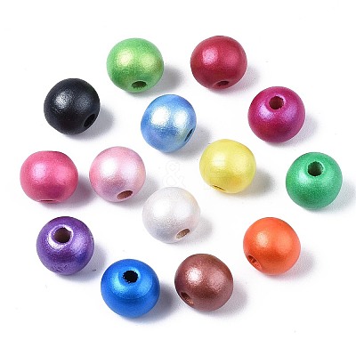 Painted Natural Wood European Beads WOOD-XCP0001-93-1