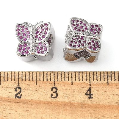 Butterfly Brass Micro Pave Cubic Zirconia European Beads KK-C086-16P-01-1