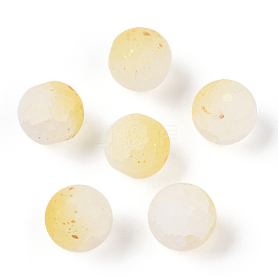 Frosted Baking Paint Crackle Glass Beads with Glitter Powder DGLA-T004-6mm-01I-1