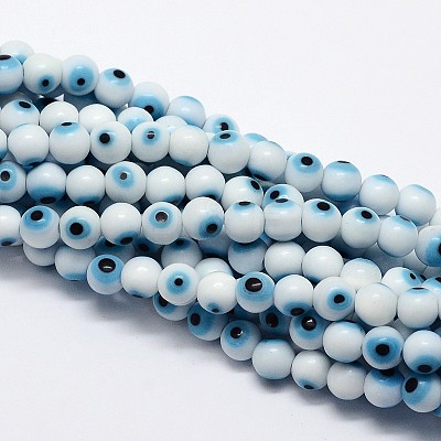 Handmade Evil Eye Lampwork Round Bead Strands LAMP-L055-8mm-07-1