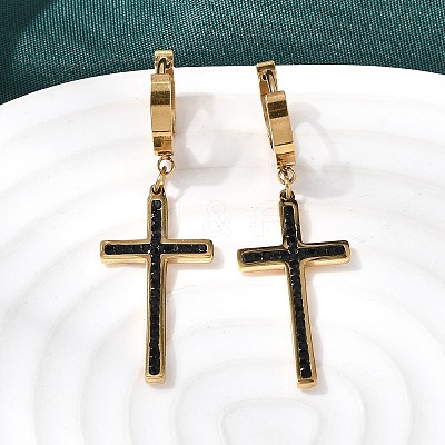 Cross 304 Stainless Steel Polymer Clay Rhinestones Hoop Earrings EJEW-G453-11G-01-1