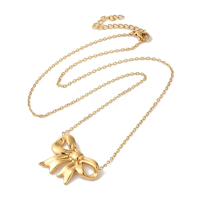 Ion Plating(IP) 304 Stainless Steel Cable Chain Bowknot Pendant Necklaces NJEW-Z041-03G-01-1