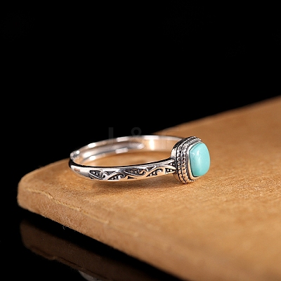 Synthetic Turquoise with 925 Sterling Silver Finger Rings RJEW-C155-03-1