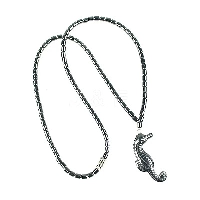 Vintage Synthetic Non-magnetic Hematite Pendant Column Beaded Necklaces IV0667-2-1