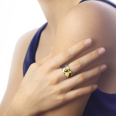 House Pattern Brass Enamel Finger Rings FS-WG03239-02-1