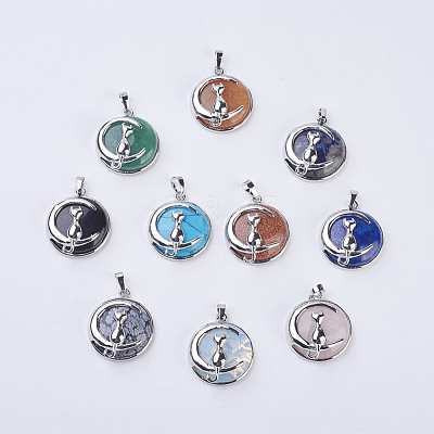 Fashion Natural & Synthetic Mixed Stone Kitten Pendants G-K234-D-1