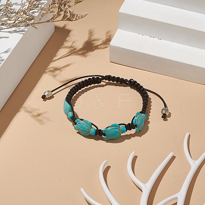 Synthetic Turquoise(Dyed) Tortoise Braided Bead Bracelet for Women BJEW-TA00225-01-1