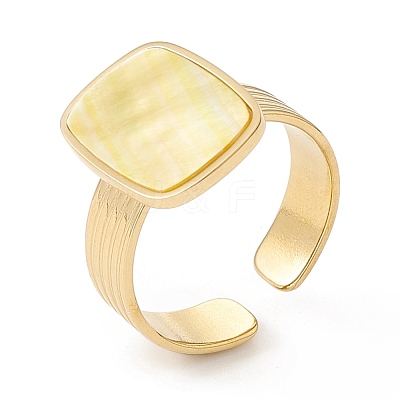 Ion Plating(IP) Natural Shell Rectangle Open Cuff Ring STAS-E125-05G-1