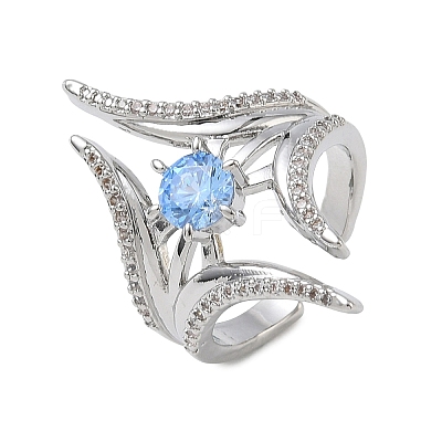 Brass Micro Pave Cubic Zirconia Cuff Open Rings for Women RJEW-L343-09P-02-1