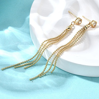 Heart Brass Tassel Stud Earrings EJEW-Z086-04G-1