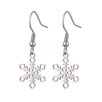 Non-Tarnish Hollow Christmas Snowflake 201 Stainless Steel Dangle Earrings for Women EJEW-JE05875-S-1
