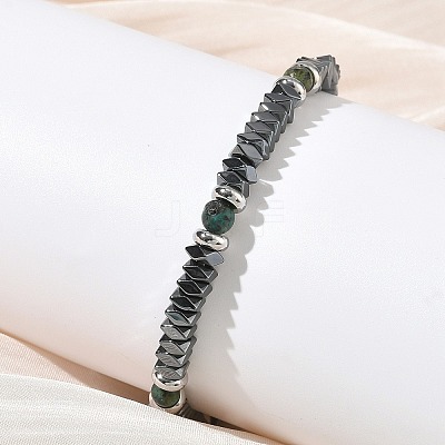 Natural African Turquoise(Jasper) & Non-magnetic Synthetic Hematite Beaded Bracelets for Women BJEW-Z148-03P-05-1