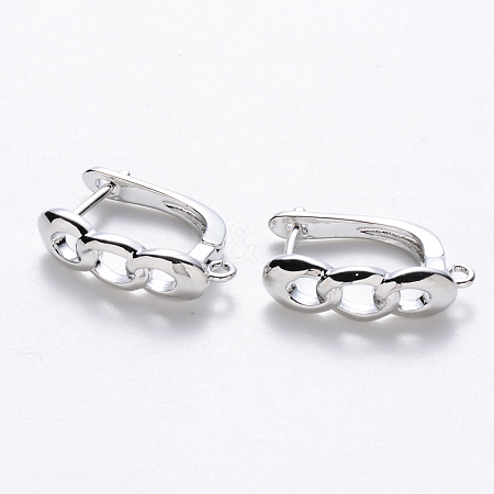  Jewelry Beads Findings Brass Hoop Earrings, Nickel Free, with Loop, Curb Chain Shaped, Real Platinum Plated, 18.5x5.5x12.5mm, Hole: 1.2mm; Pin: 1mm.