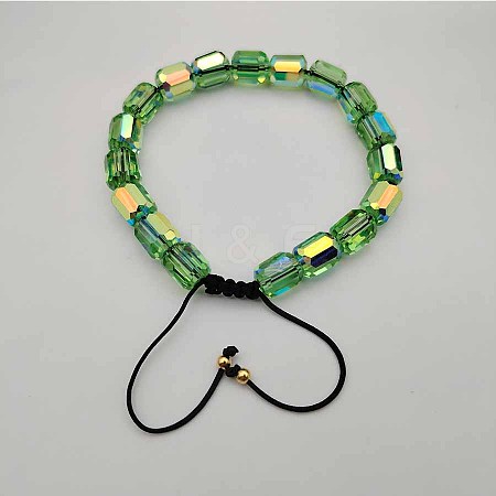 Adjustable Electroplated Faceted Cube Glass Braided Beaded Bracelets for Women Men DM4334-9-1